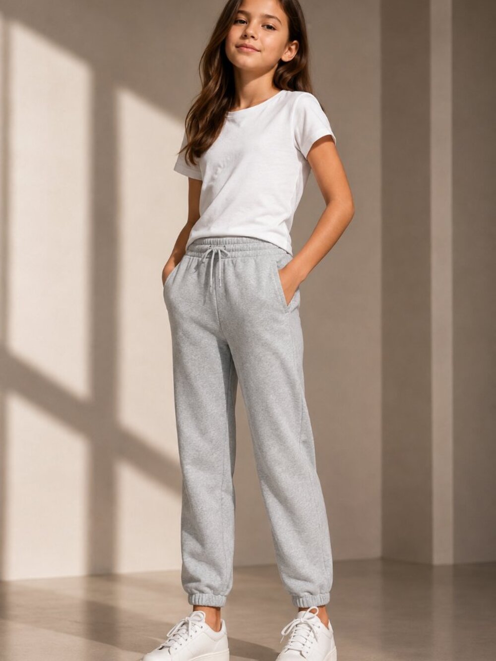 H&M Girls 14 Gray Jogger Sweatpants Cotton Blend Elastic Waist Athleisure